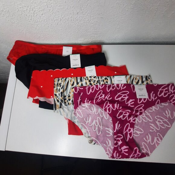 Set of 5 Small Auden Panties Black Red Pink Animal Print Cheekies Invisible Edge - Picture 1 of 4